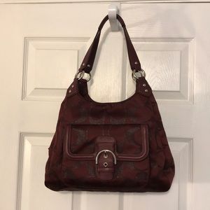 Coach Signature MAROON Color Handbag